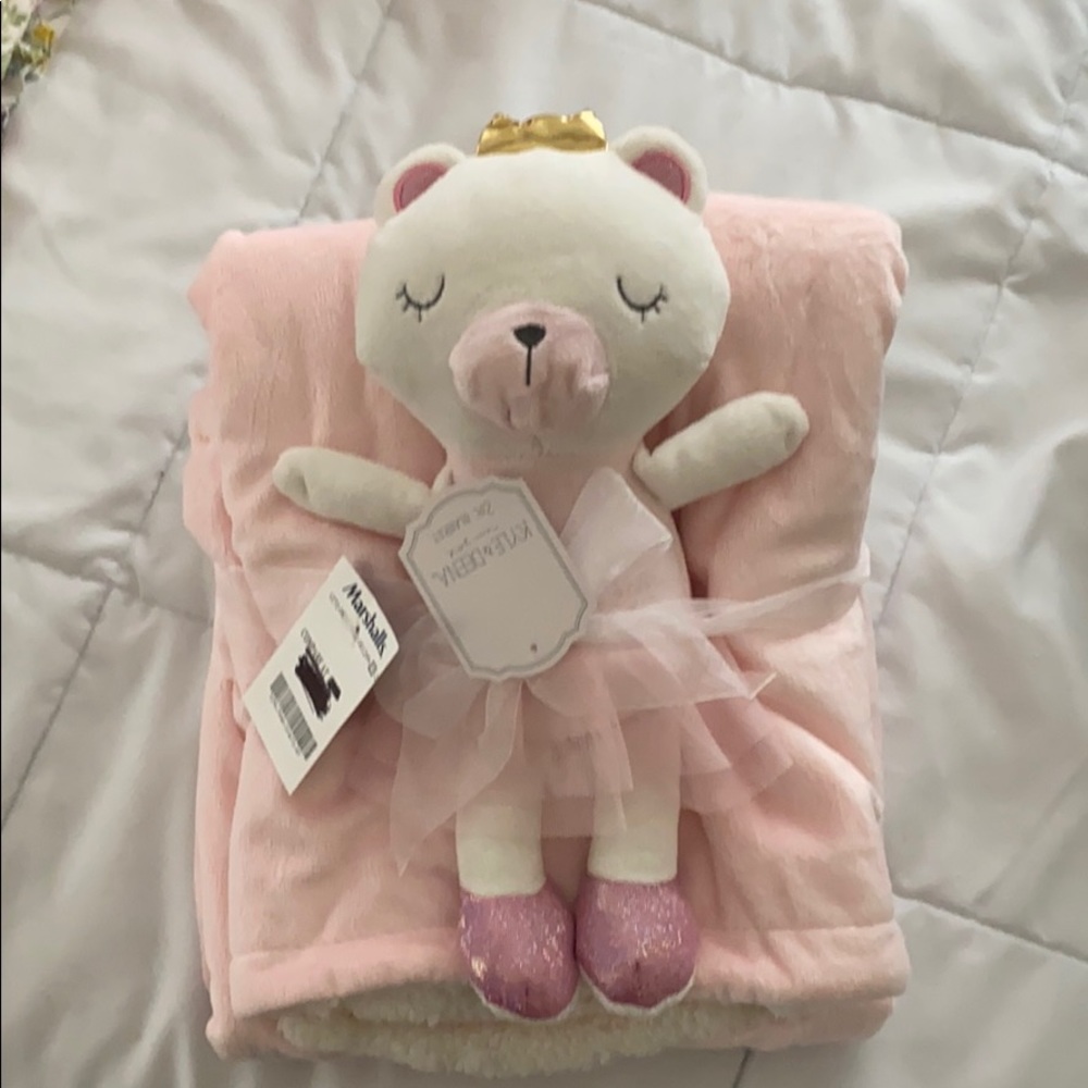 NWT baby girl blanket with stuffed animal